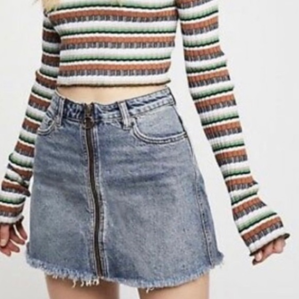 Free People We the Free Copper Blue Denim Mini Jean Skirt New w Tag W-924 Sz 27